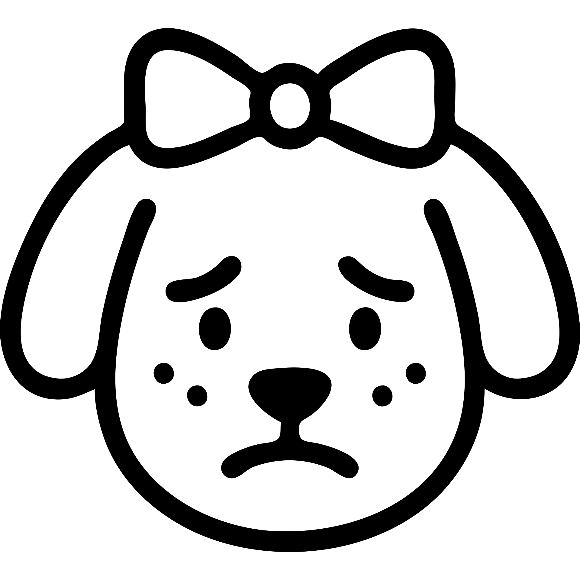 blushing, embarrassed dog with a ribbon on its head, black outlined, hollow icon style, simple and clean lines emoji