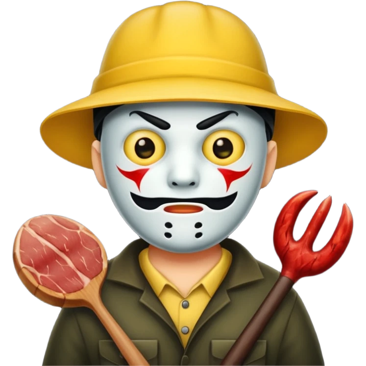 scary evil man look like from friday 13th with the yellow hat and meat khife emoji