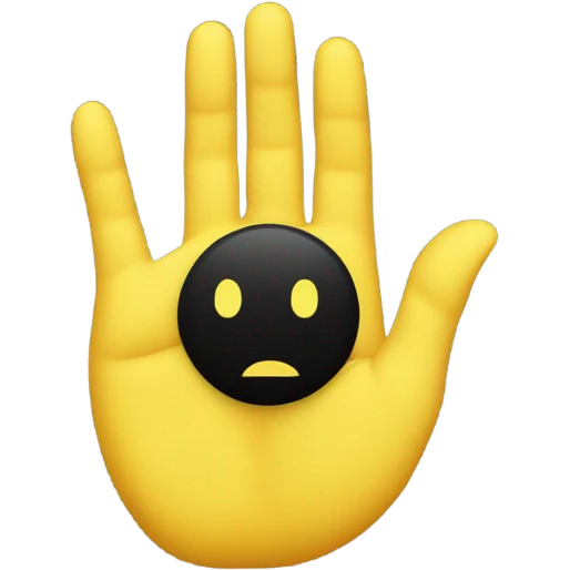 Two hands spreading a yellow circle that has a small black circle in the centre and two feet at the top of the yellow circle facing upwards emoji