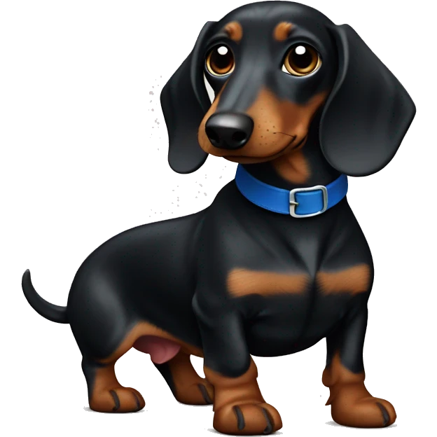 Dark fur Dachshund with long legs in blue collar  emoji