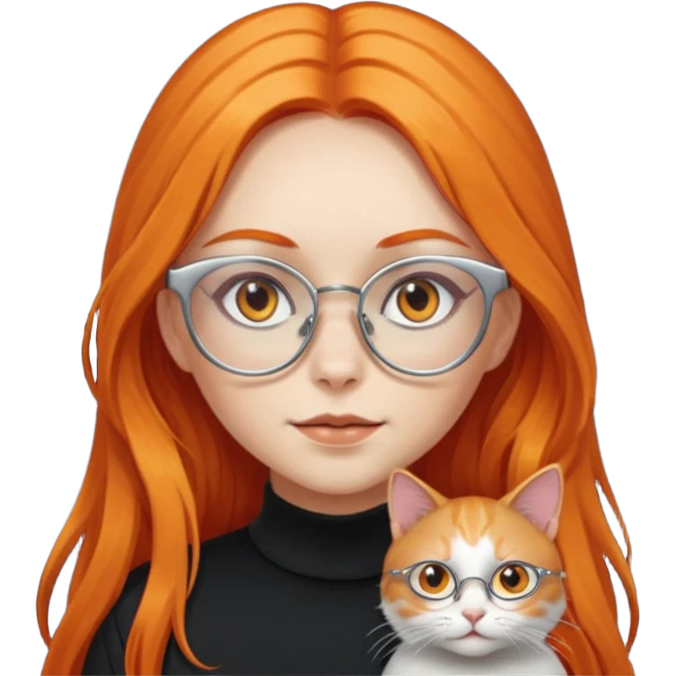 girl with very long orange hair, and silver cat-eyed glasses. Black clothes emoji