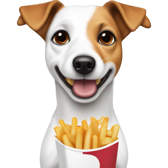 White Jack Russell Terrier eating fries emoji