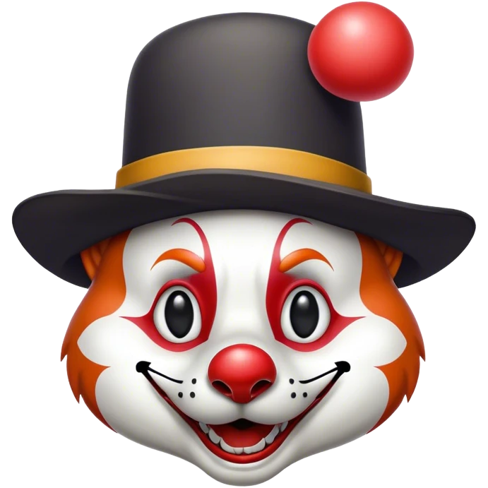 Renard fou zèbré noir et blanc avec un chapeau de clown sur la tête emoji