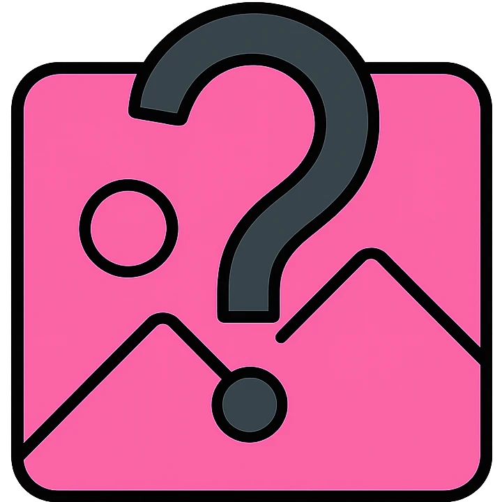 minimal icon style image placeholder emoji, pink color, large question mark overlay emoji