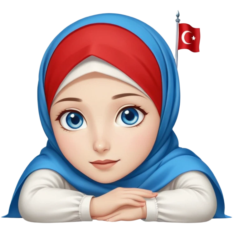 Turkish beautiful finish Konya girl blue eyes with red white hijab dress with turkish flag and watching the sky on the ground  emoji