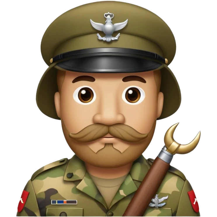 Soldier with bushy walrus mustache wearing camouflage emoji