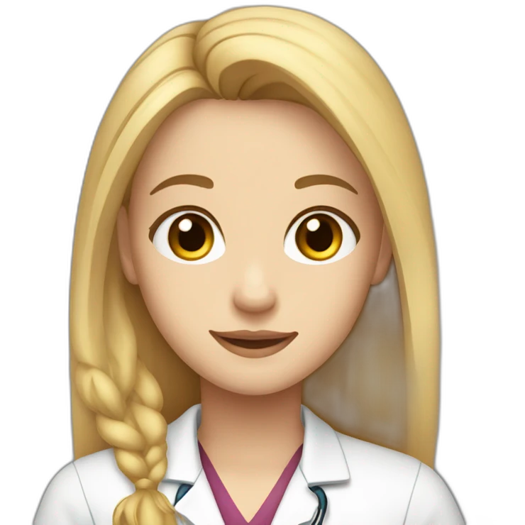 a teenager, with light brown eyes, long blonde hair, wearing a veterinary doctor's outfit emoji