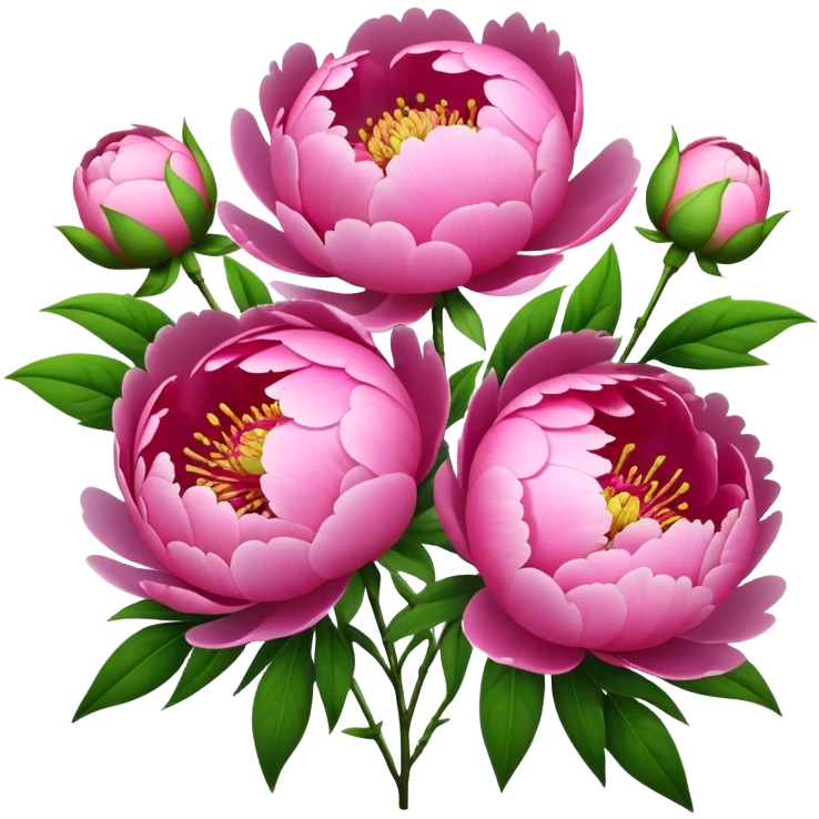 bouquet pink Peony, luxuriant, stem, leaf, bud emoji