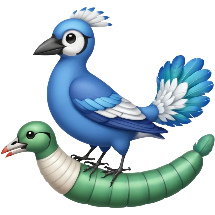 a bird jay wearing a lid, standing on a worm emoji