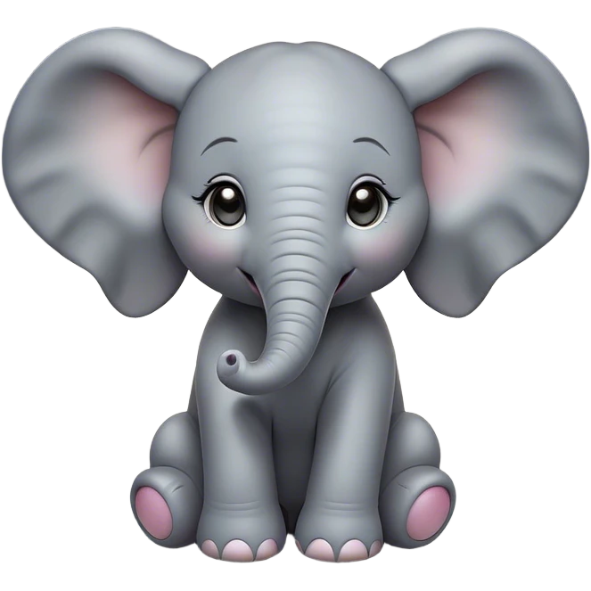 Cinematic Cute Baby Elephant Portrait Emoji, Head tilted playfully and inquisitively, featuring a velvety gray hide with oversized floppy ears and round, sparkling eyes filled with wonder, Simplified yet irresistibly adorable features, highly detailed, glowing with a warm, friendly glow, high shine, affectionate and spirited, stylized with a touch of playful charm, bright and endearing, soft glowing outline, capturing the essence of a mischievous yet loving baby elephant, so playful it feels like it could trundle out of the screen into your arms! emoji