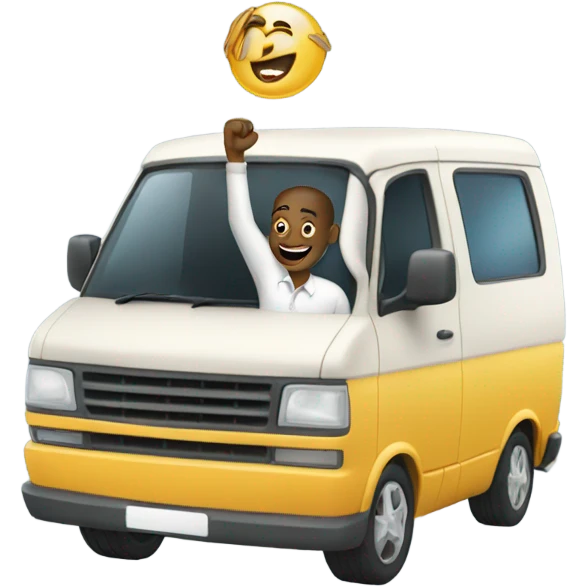 A man in a van waving in San Juan PR emoji