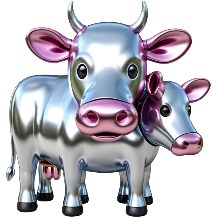   jeff koons style metallic SPAM cow sculpture  emoji