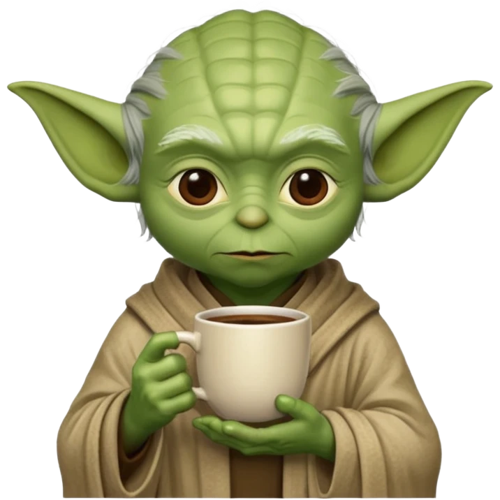 yoda with a cup of coffee emoji