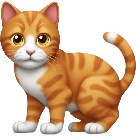 A big red cat playing with a small white-gray cat emoji
