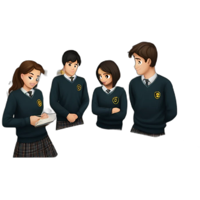 four teens in school uniform emoji
