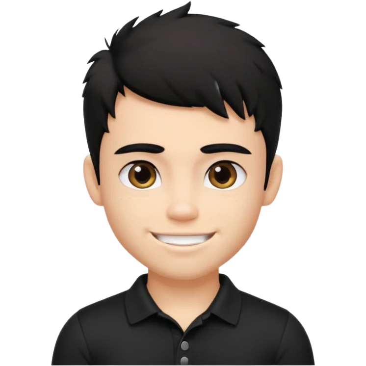 a pretty bratz fair lean muscles boy with a black polo shirt on. shaggy black hair. smiling emoji