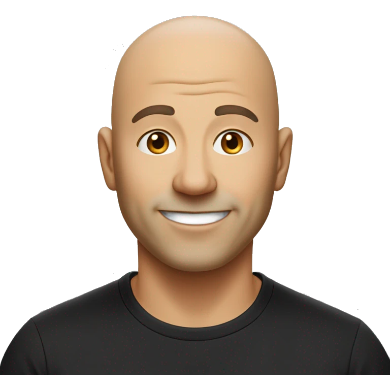 smiling bald man in middle age without the mustache and a little beard under his lips wearing a black t-shirt emoji