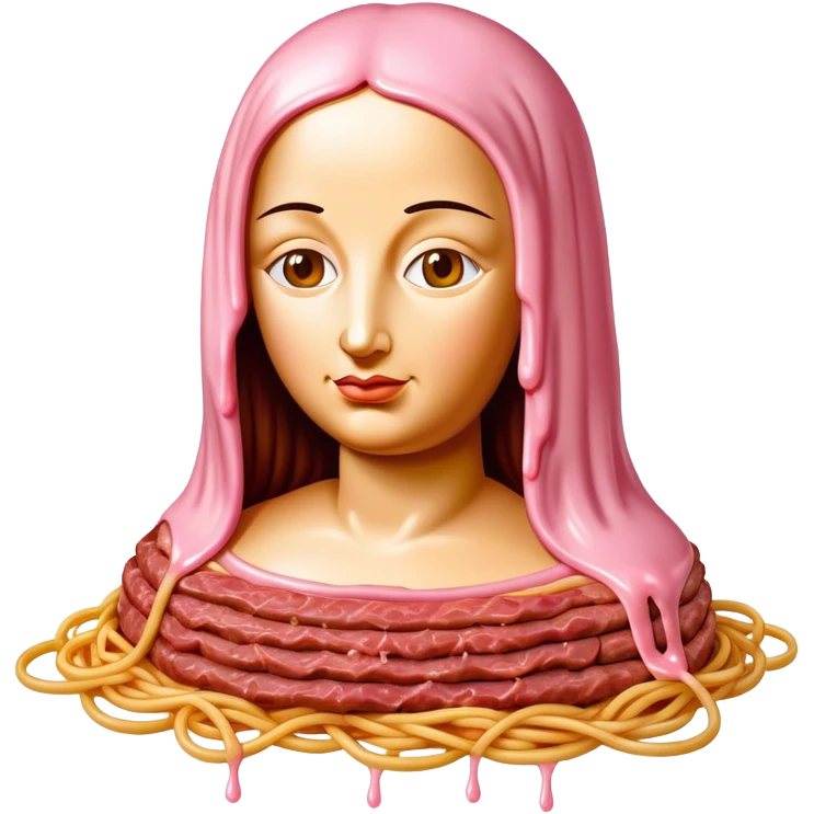 monalisa made of SPAM meat melted pink dripping sauce spaghetti portrait emoji