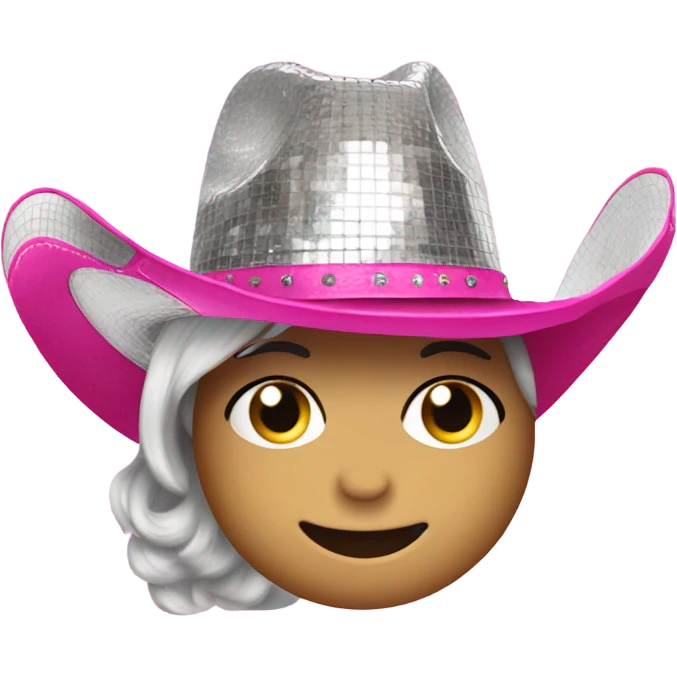 Silver Disco ball wearing pink cowgirl hat  emoji