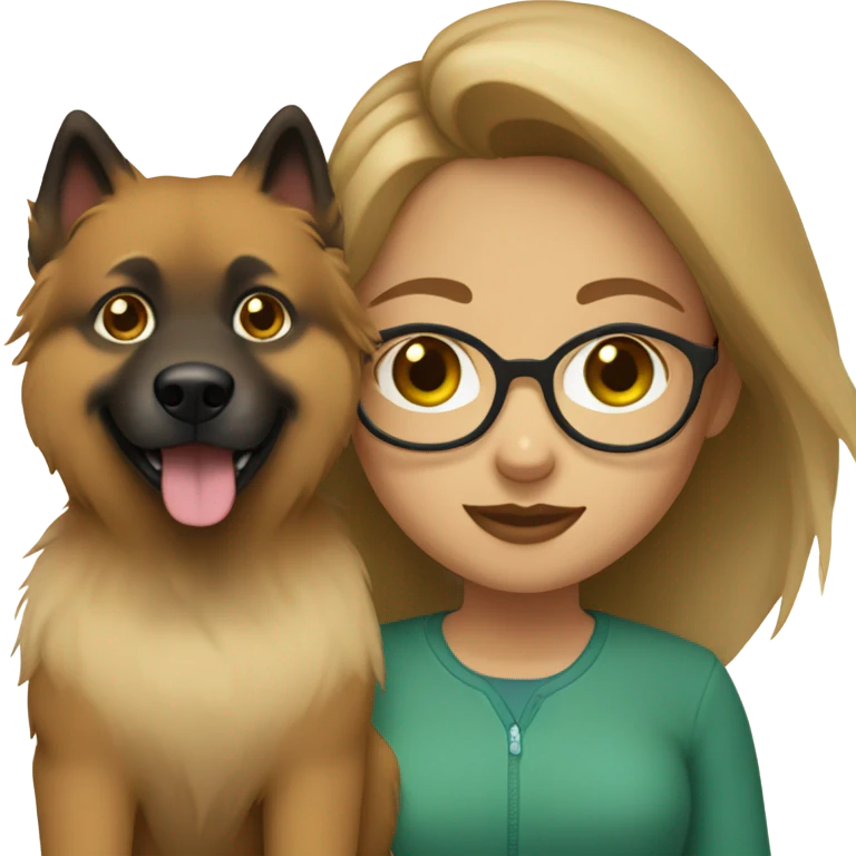 Brown light hair Girl with glasses Green eyes and eurasier dog  emoji