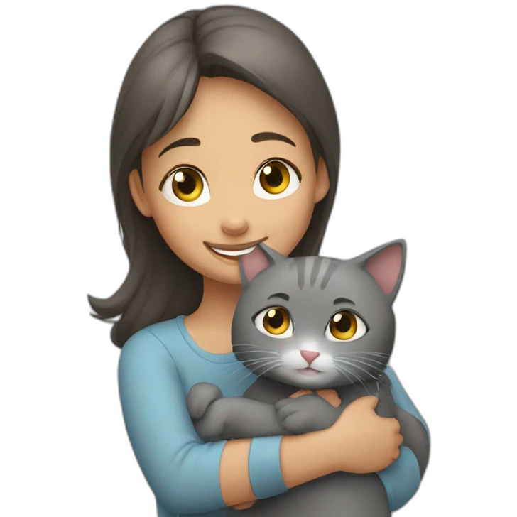 happy girl hugging gray cat emoji
