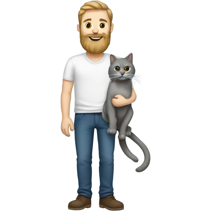 White Guy with beard holding grey cat emoji