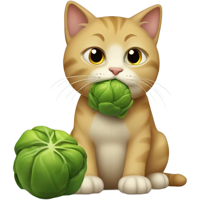 Sad cat eating Brussels sprouts emoji