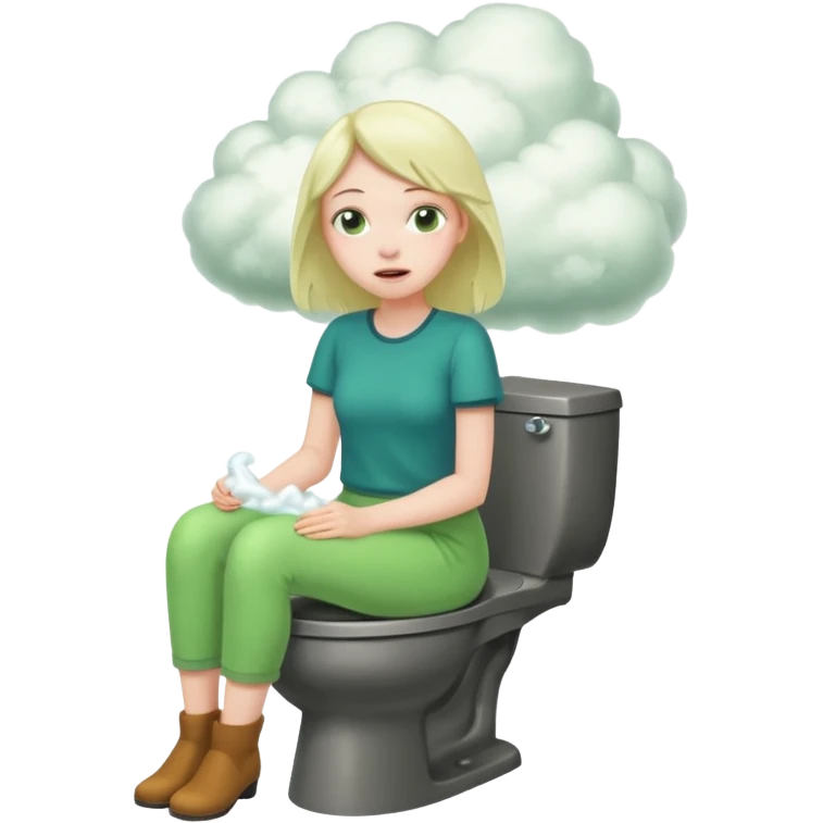 Girl on toilet with green fart clouds around here, she looks relieved emoji