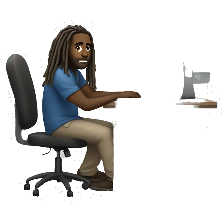 Black-guy-with-dreads-sitting-down-on-chair-facing-desk-foward-focused-on-laptop-computer emoji