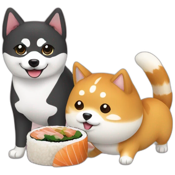 shiba inu and cat are best friends sushi emoji
