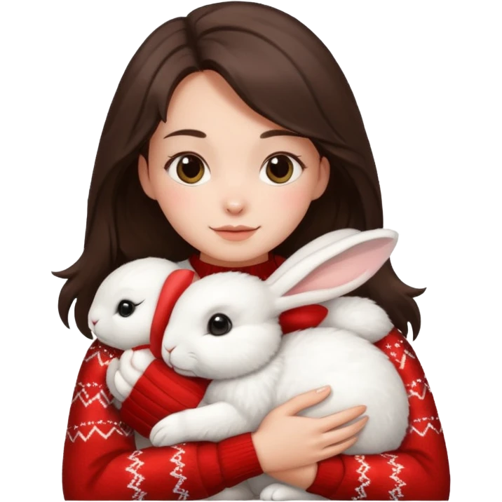 Brunette hugging rabbit christmas emoji