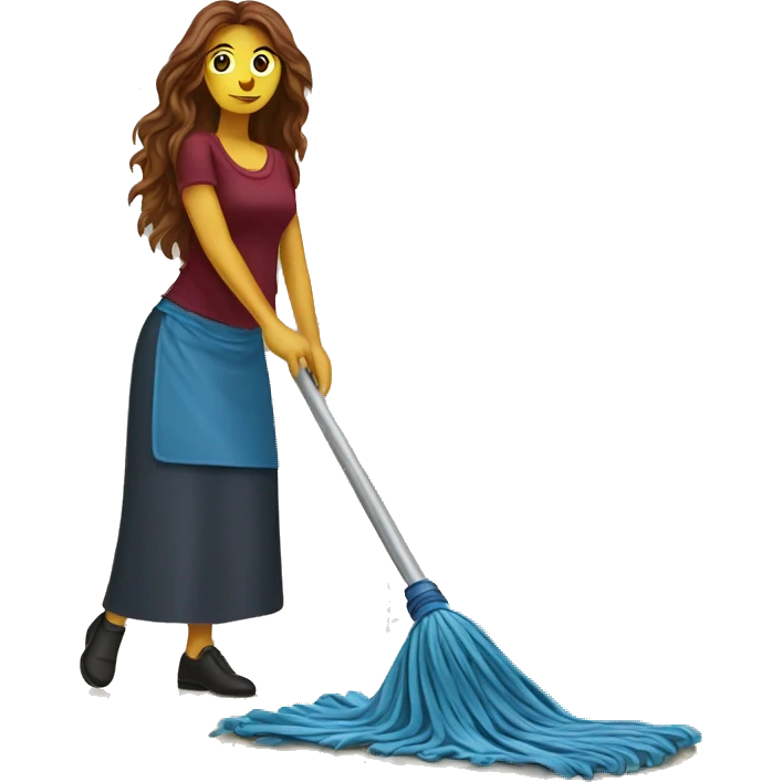 Beautiful burgundy long haired woman mopping the floor emoji