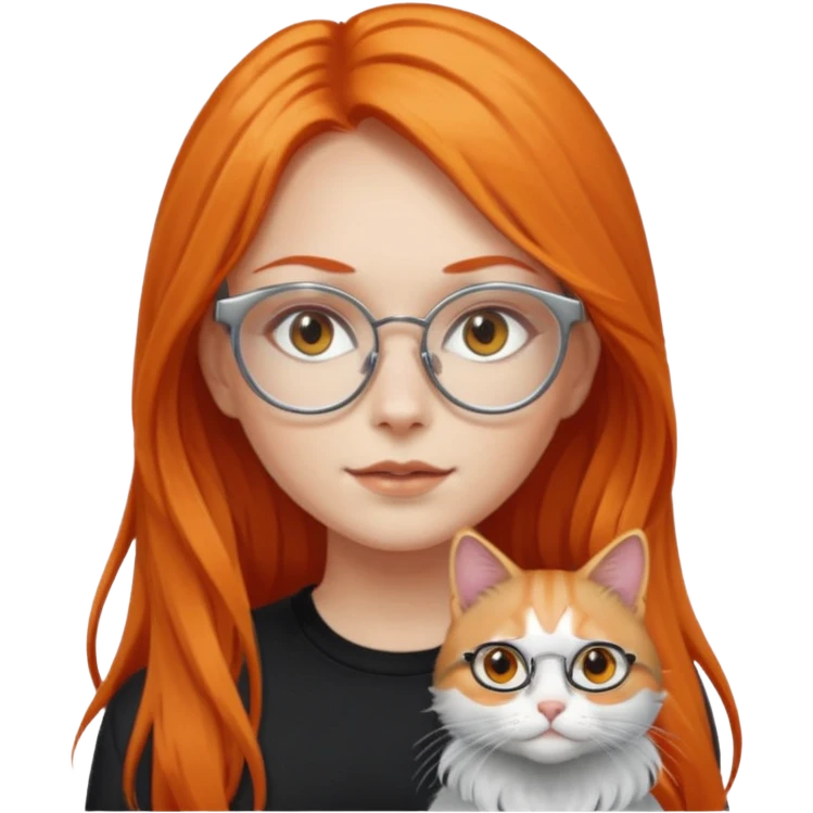 girl with very long orange hair, and silver cat-eyed glasses. Black clothes emoji
