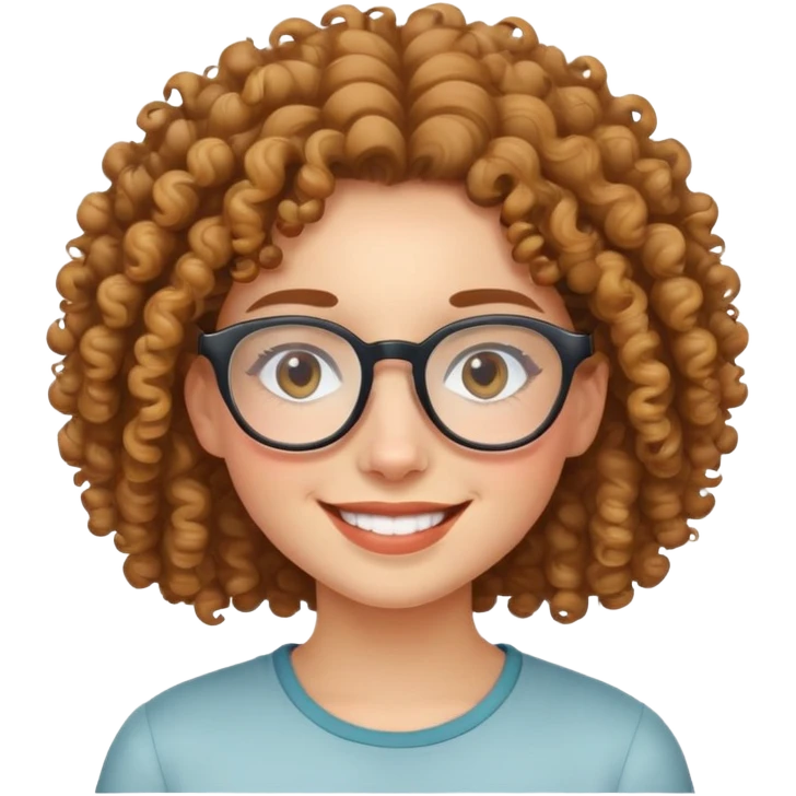 smiling curly-haired girl with glasses emoji