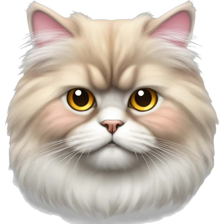 fluffy Persian cat. color: white and head, ears and area in the area of ​​the right eye gray-red color. eye amber color. nose pink color emoji