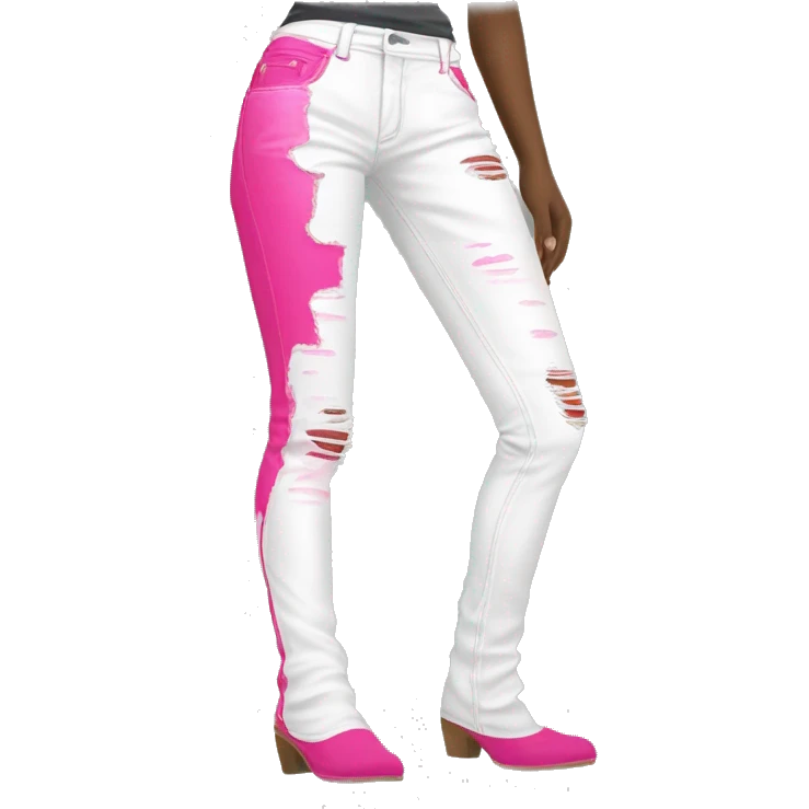 Realistic isolated side view of a pair of white jegging pants with lime green and hot pink distressed brushed colors on them. emoji
