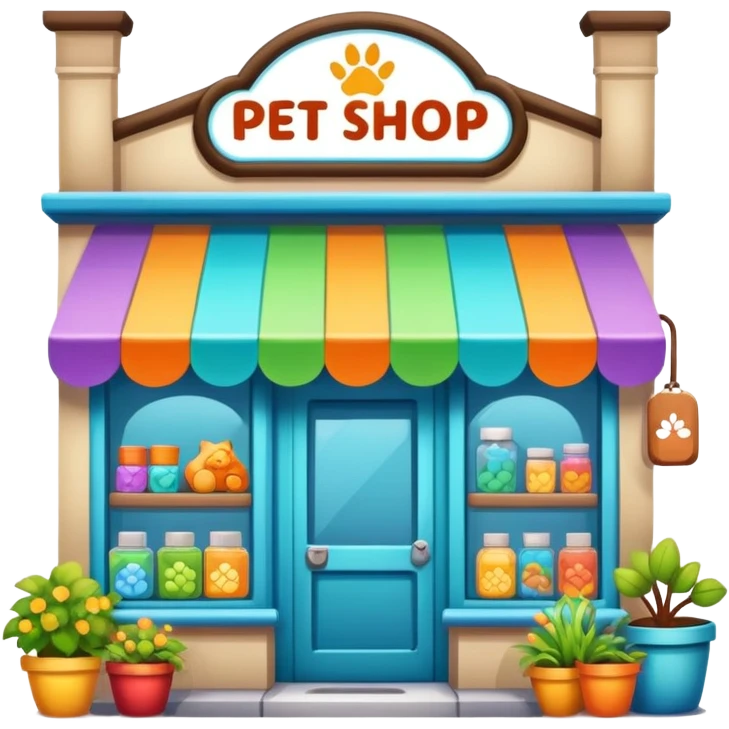 pet shop storefront with pet supplies emoji