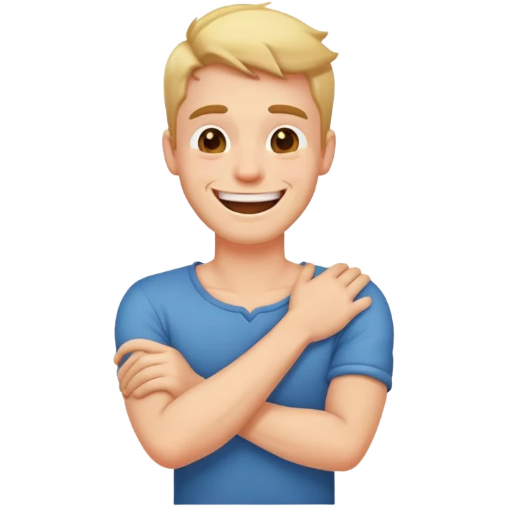 Guy laughing with crossed arms holding his neck  emoji