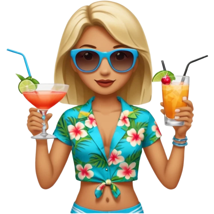 human female Unbuttoned Hawaiian shirt, swim trunks, shaking a cocktail shaker  emoji