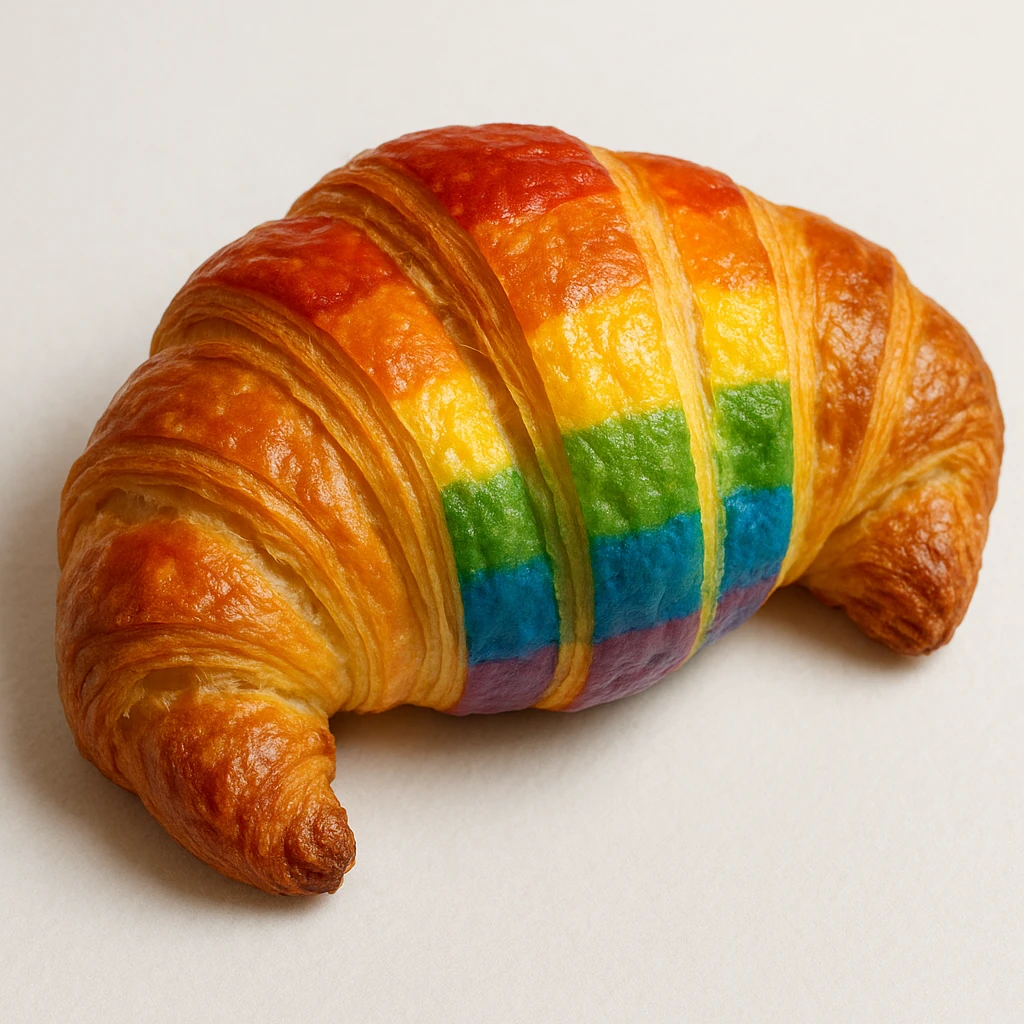 realistic croissant with rainbow pride colors emoji