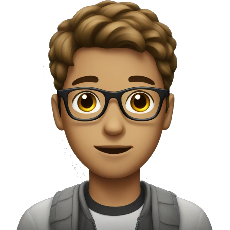 A teenager boy with black sweet and glasses (brown hair) emoji