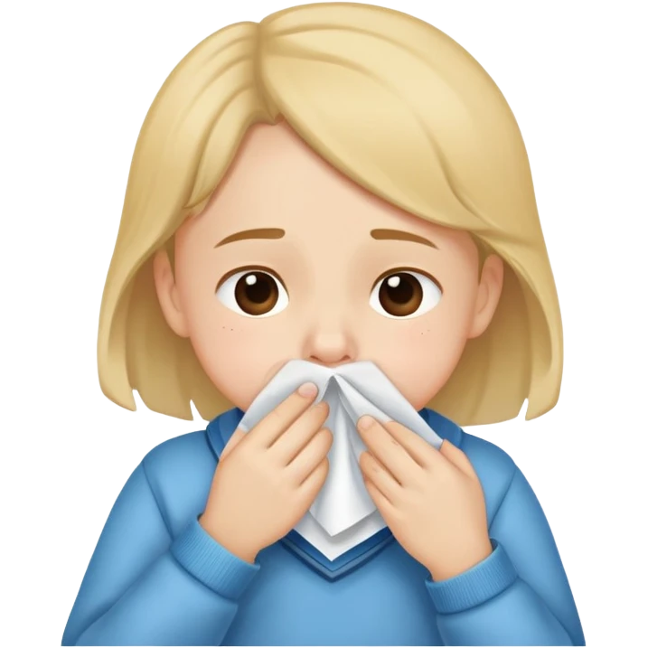 child holding a handkerchief to their nose while sneezing, cute and friendly emoji