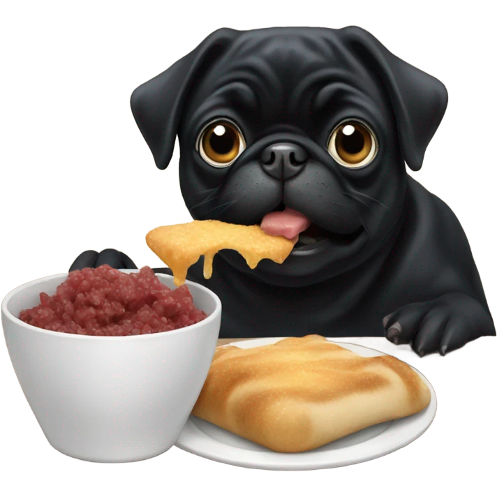 Black pug eating emoji