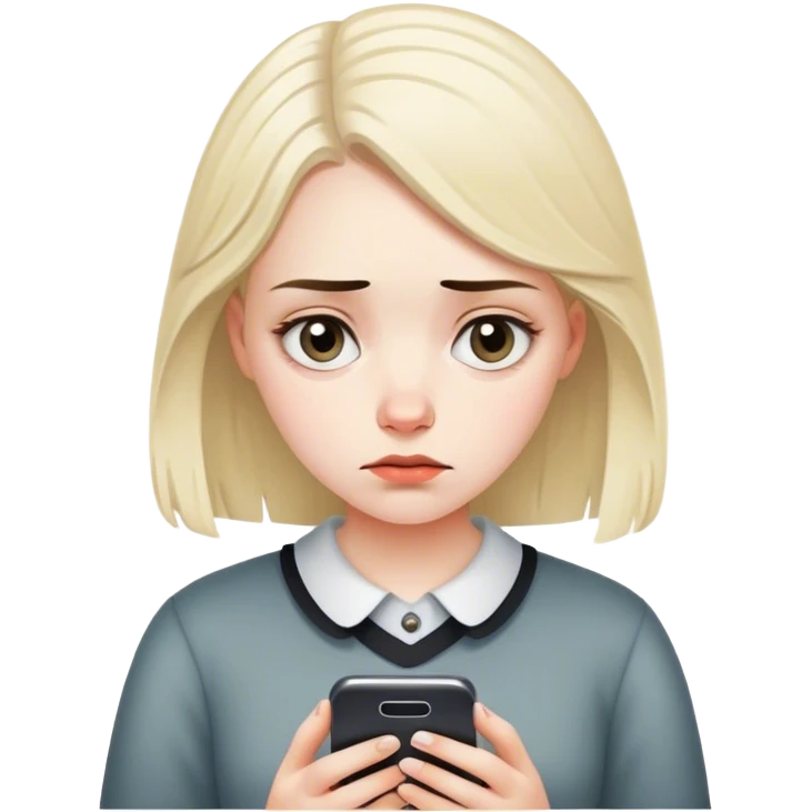 pretty sad german girl typing on her phone emoji