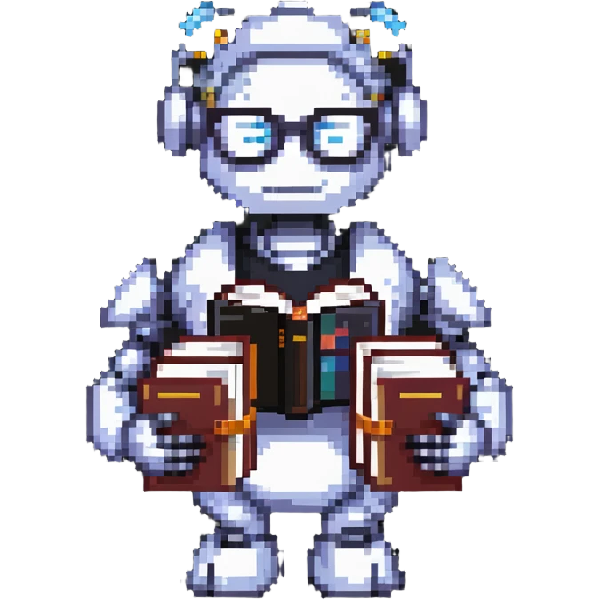 nerdy robot librarian with glasses and books emoji