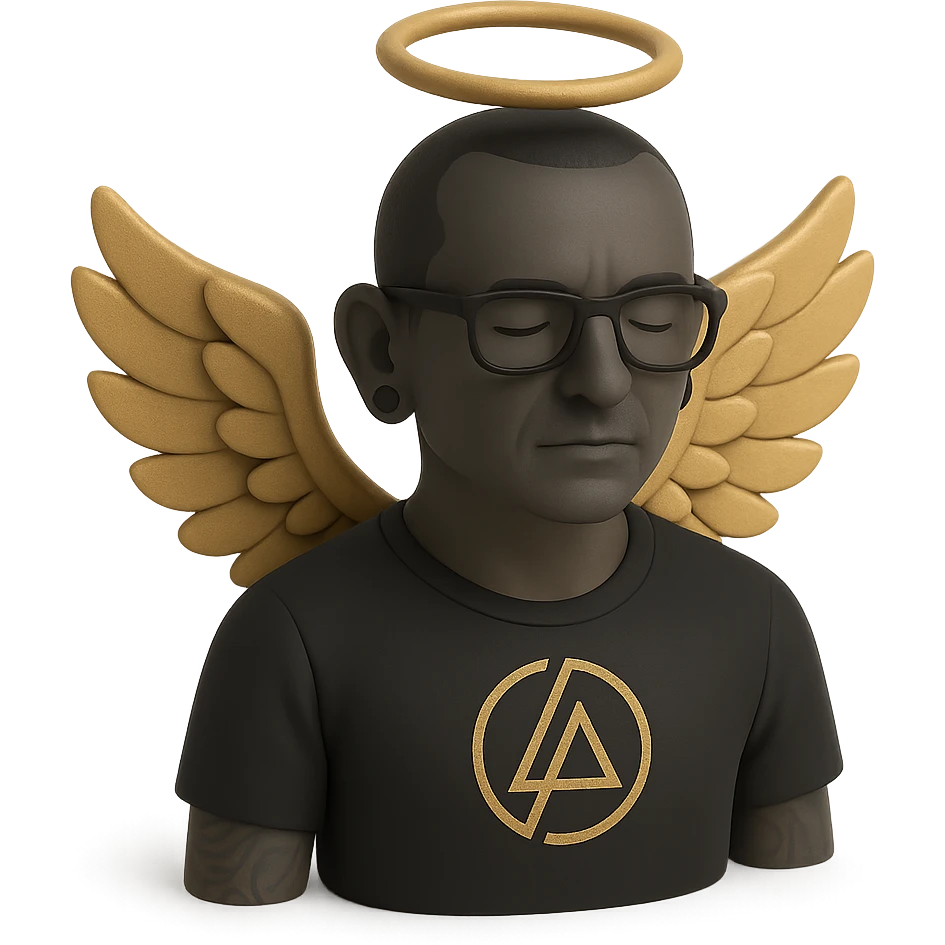 Chester Bennington from Linkin Park with a holy halo and angelic wings emoji