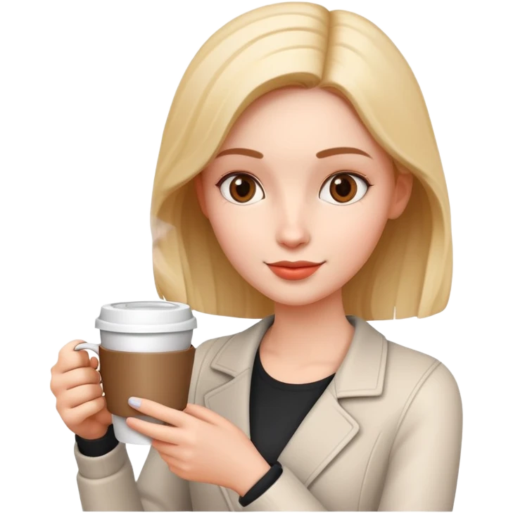 generate realistic detailed girl with cup of coffee in hand in 3d style emoji