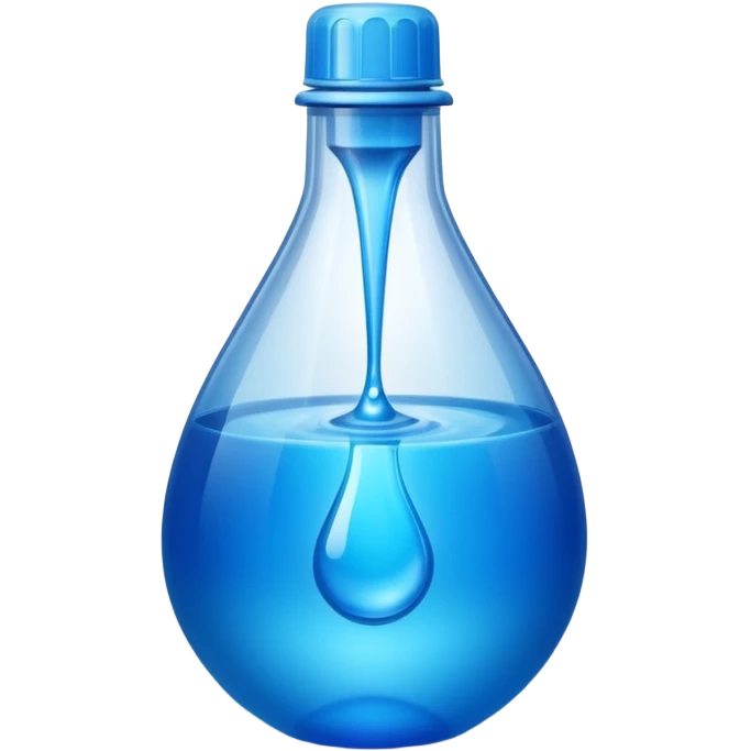 "Abstract logo symbol representing plastic blow molding, a drop of blue liquid plastic transforming into a solid bottle shape, futuristic, metallic texture, blue and silver gradient, white background, high definition app icon." emoji