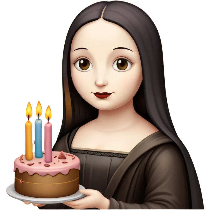 goth monalisa holding a SPAM MEAT  birthday cake  emoji