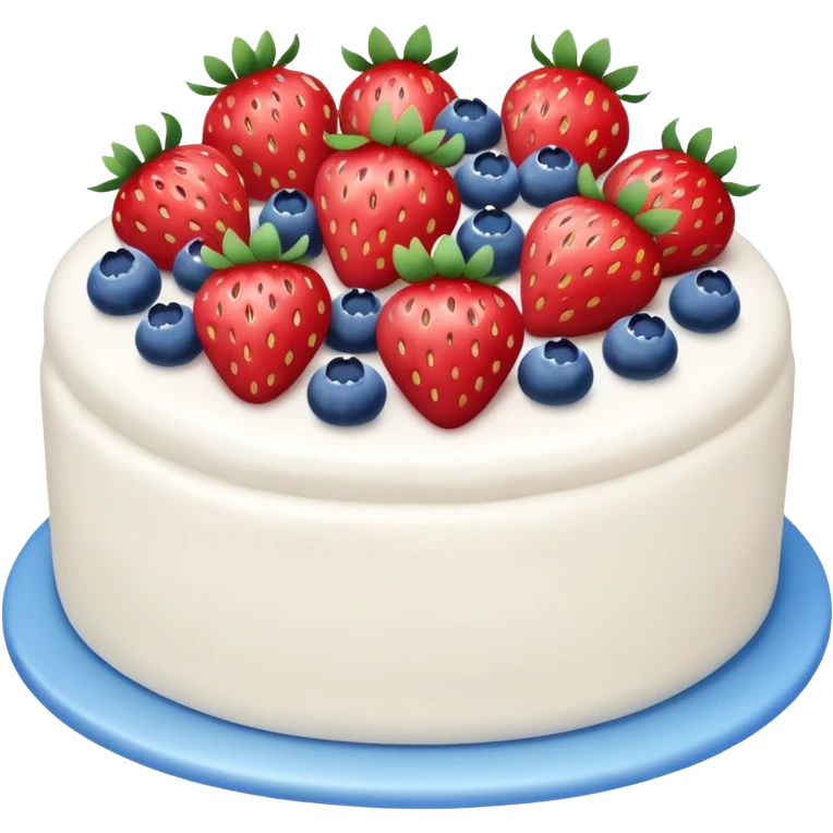 white cake with strawberries and blueberries on top emoji
